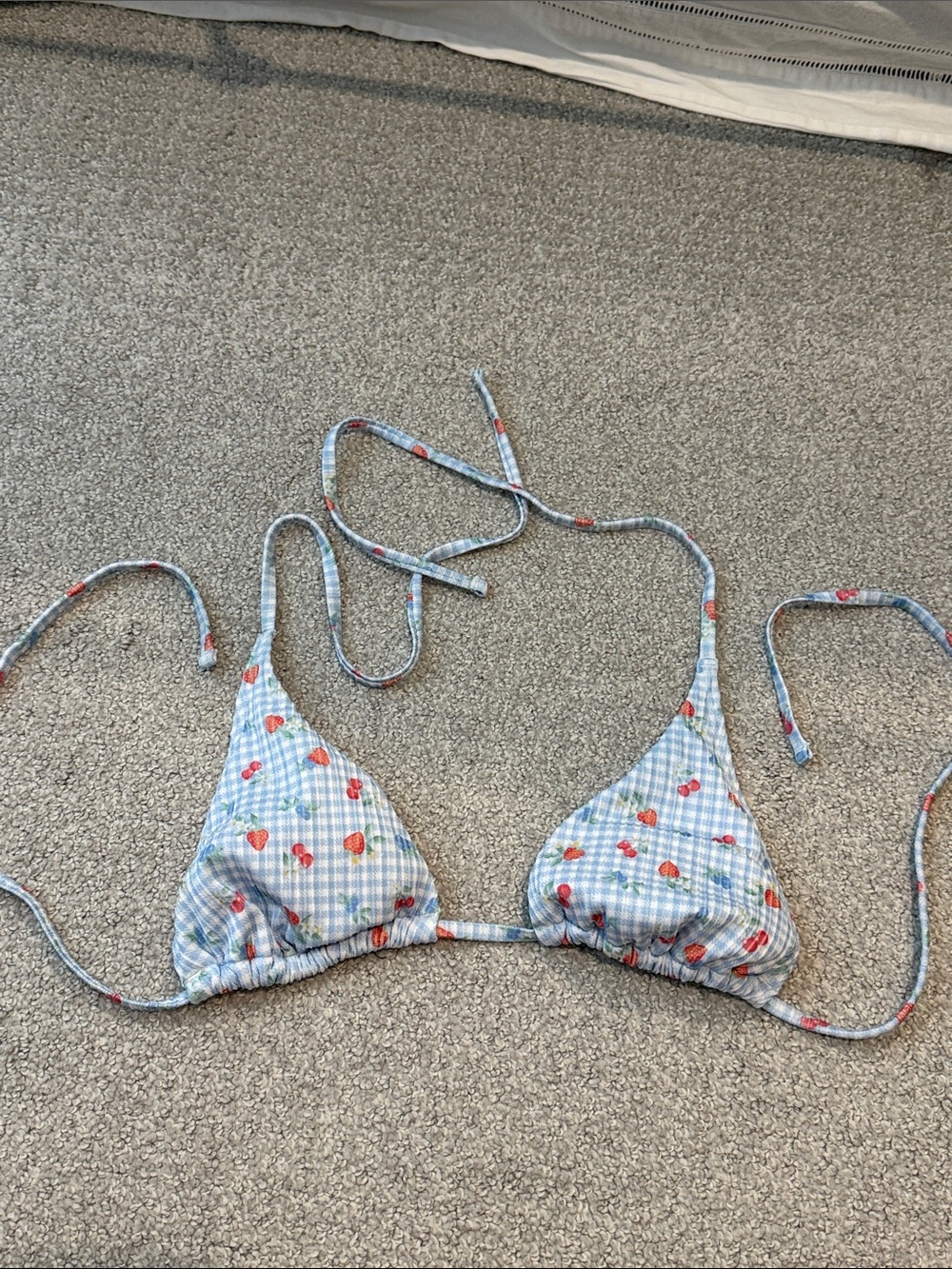 Hollister Blue Gingham Strawberry Bandeau Bikini Top